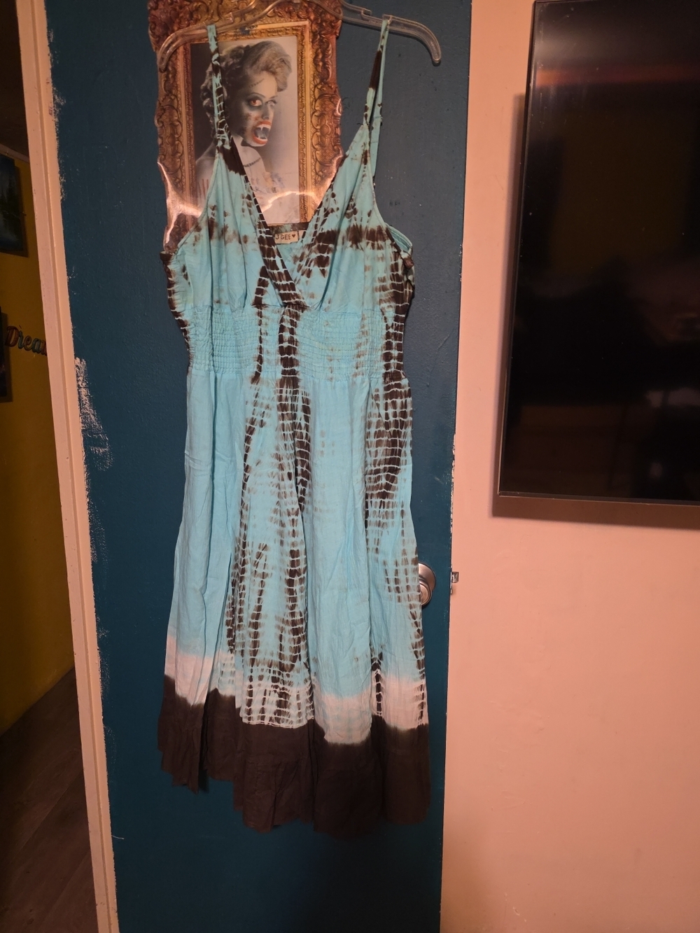 Women's Tie-Dye Maxi Dress in Aqua and Black